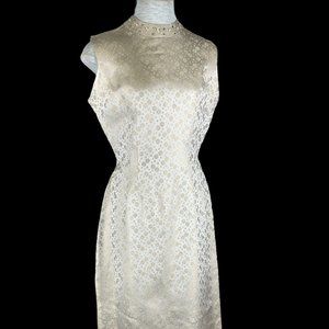 Vintage Cheongsam Asian Dress Gold Jacquard Satin
